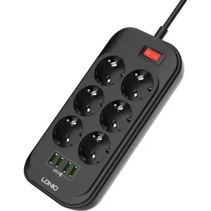 [MULTI486] multiprise prolongateur 2P+T, 6 ports avec interrupteur et protection parafoudre, longueur de câble 3m est un accessoire électrique