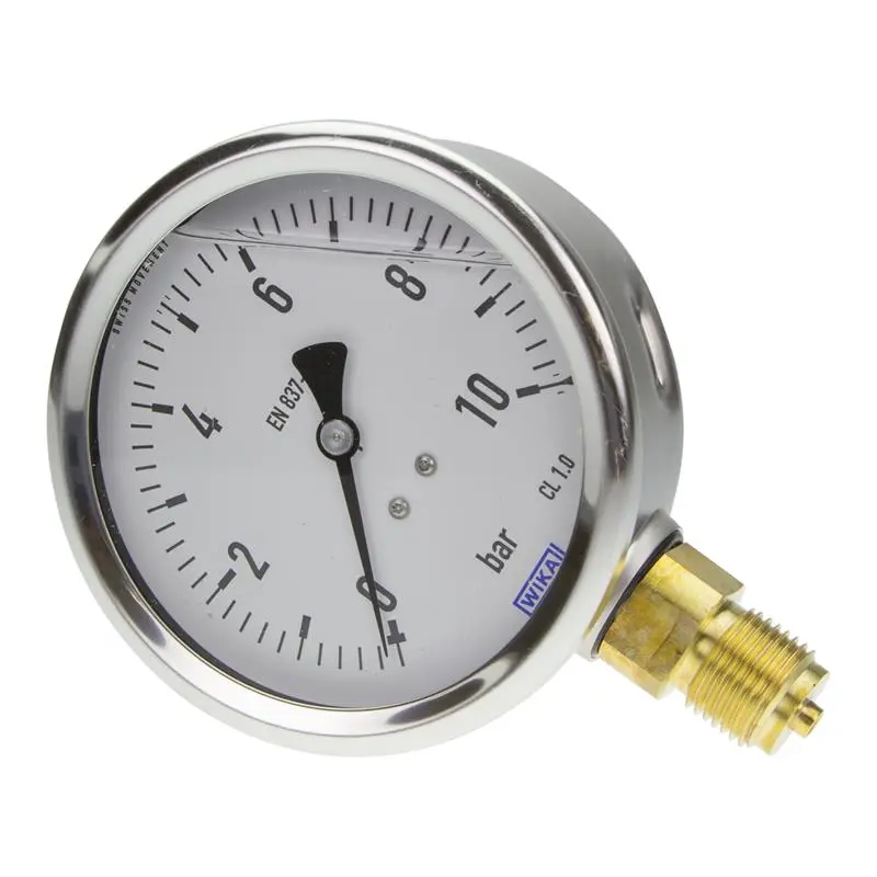 Manomètre WIKA 213.53 Ø100 mm 0-10 Bar G1/2B Rempli de Liquide IP65