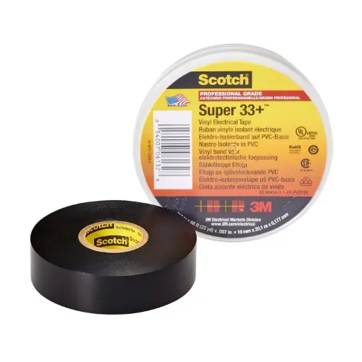 [ROULE403] Rouleauadhésif(Chatertton)noir(3MSuper33+RubanScotchSuperElectrique,Vinyle,19mmx20m,Noir)
